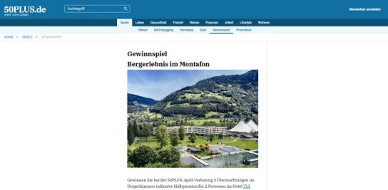 50PLUS.de: gewinne einen Aufenthalt im Montafon in Österreich für 2 Personen
