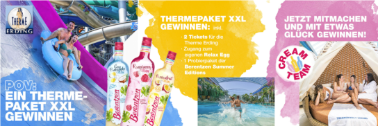 Berentzen - 5 x Gewinnpaket XXL mit Tickets für die Therme Erding inkl. Relax Egg und Probierpaket der Berentzen Summer Editions