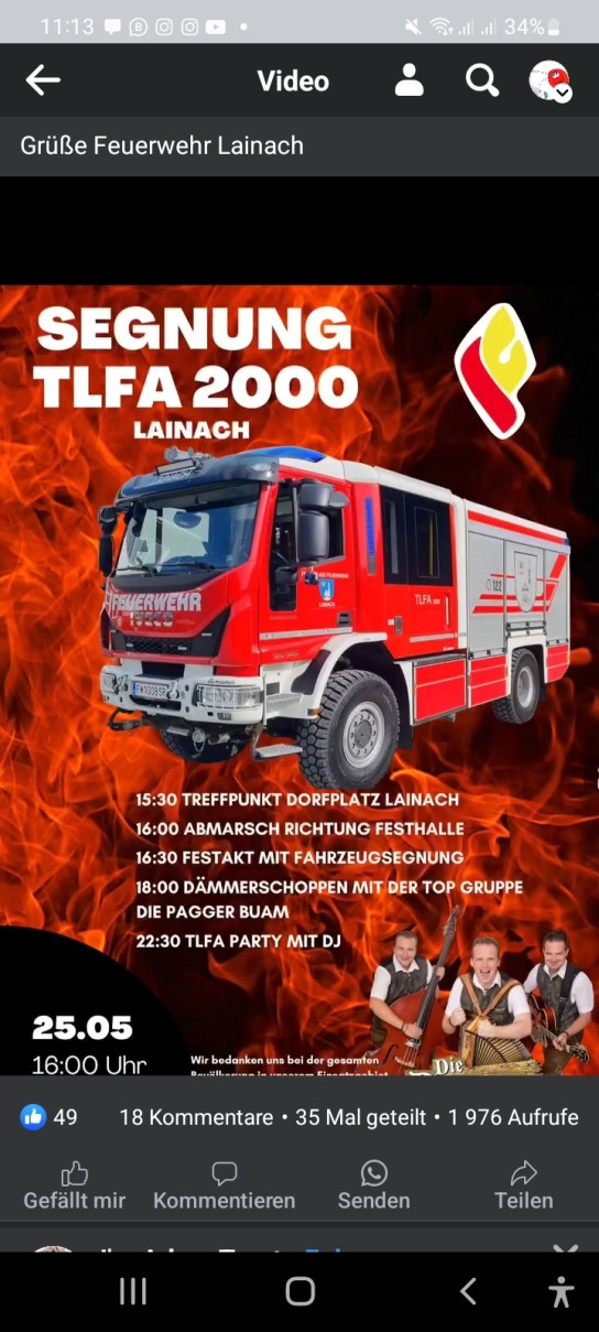 Freiwillige Feuerwehr Lainach - 3 x 2 Tickets für Segnung des TLFA 2000 (FACEBOOK)