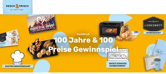 Resch & Frisch - 100 fantastische Preise zum Thema Gebäck und Brot wie Frühstücksgutscheine oder Brot Jahresvorräte im Wert von 600 €