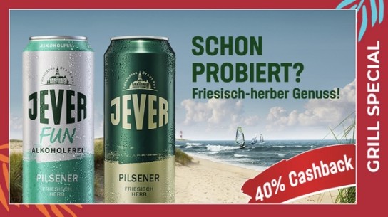 Jever Pilsener & Jever Fun Dosen mit 40 % Cashback