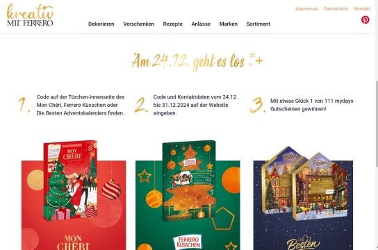 Ferrero - Einen von 111 Mydays Gutscheinen gewinnen (Produktkauf)