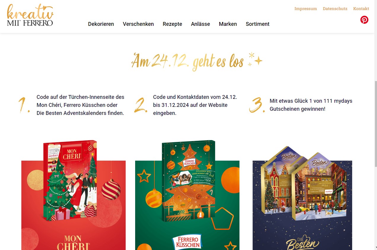 Ferrero - Einen von 111 Mydays Gutscheinen gewinnen (Produktkauf)