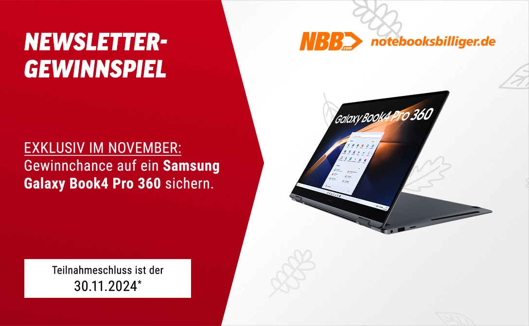 notebooksbilliger.de: ein SAMSUNG Galaxy Book4 Pro 360 und 10 x 50 € Gutscheine zu gewinnen