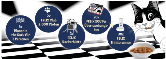 Purina - Gutschein für ein Dinner in the Dark, Felix Rackerhütte, Überraschungsbox und Trinkbrunnen (Produktkauf)