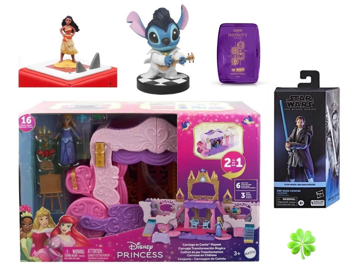 Beyond Pixels - 1x Disney Prinzessin Verwandlungs-Spielset Kutsche zu Schloss mit kleiner Puppe Aurora von Mattel, 1x Vaiana Figur von Tonies, 1x Stitch Sammelfigur – Elvis von YuMe,uvm.