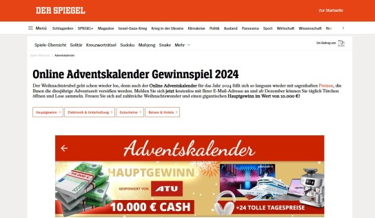 DER SPIEGEL: 10.000 € in bar und Preise im Gesamtwert von 40.000 € im Adventskalender 2024