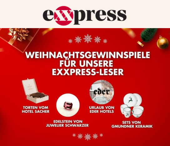 eXXpress: Weihnachtsgewinnspiele mit hochwertigen Preisen wie Keramik-Sets oder Edelstein