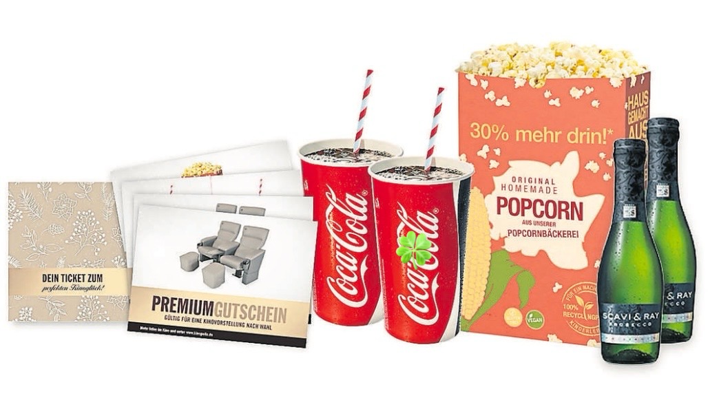 Hallo München - Fünf Premium-Geschenksets vom Mathäser Filmpalast bestehend aus zwei Kinotickets für die Premiumsessel, zwei 1,0 l Softdrinks, ein großes Popcorn und zwei Prosecco Piccolo.