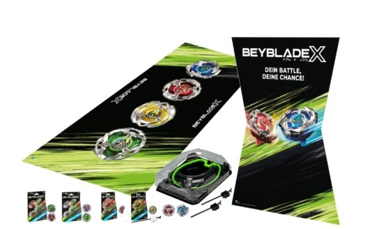 Hasbro - 5x je 1 BEYBLADE X Battle Set bestehend aus: 1x Pappaufsteller, 1x Teppich, 1x Xtreme Battle Set, 2x Starter Pack, 2x Dual Pack