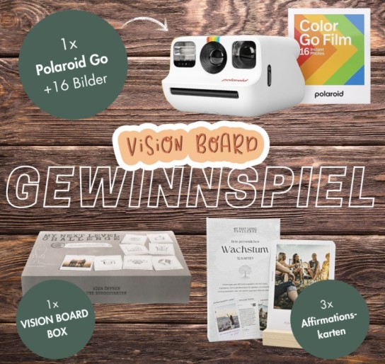 ICH OASE - 1x Polaroid Go Kamera inkl. 16 Bildern, 1 Vision Board Box,3 Sets mit Affirmationskarten