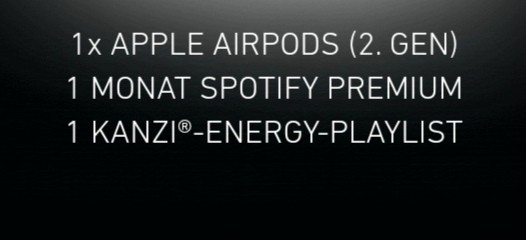 Kanzi - 1x Apple AirPods (2. Gen), ein Gutschein für einen Monat Spotify-Premium und Zugriff auf eine von EFC erstellte „Energy-Playlist“ auf Spotify