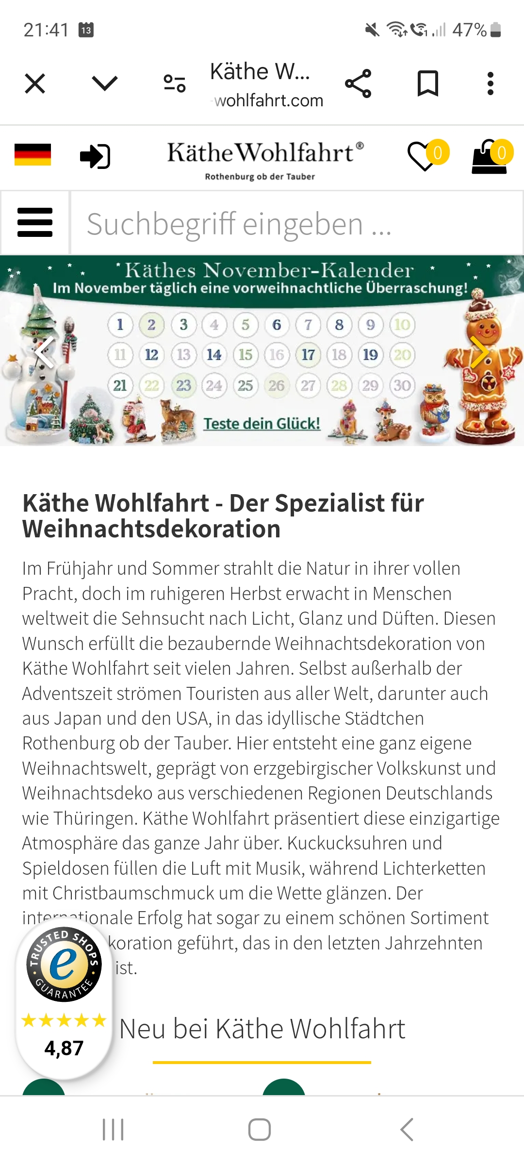 Käthe Wohlfahrt - Preise aus dem Käthe Wohlfahrt Sortiment,  wie Tassen, Christbaumschmuck