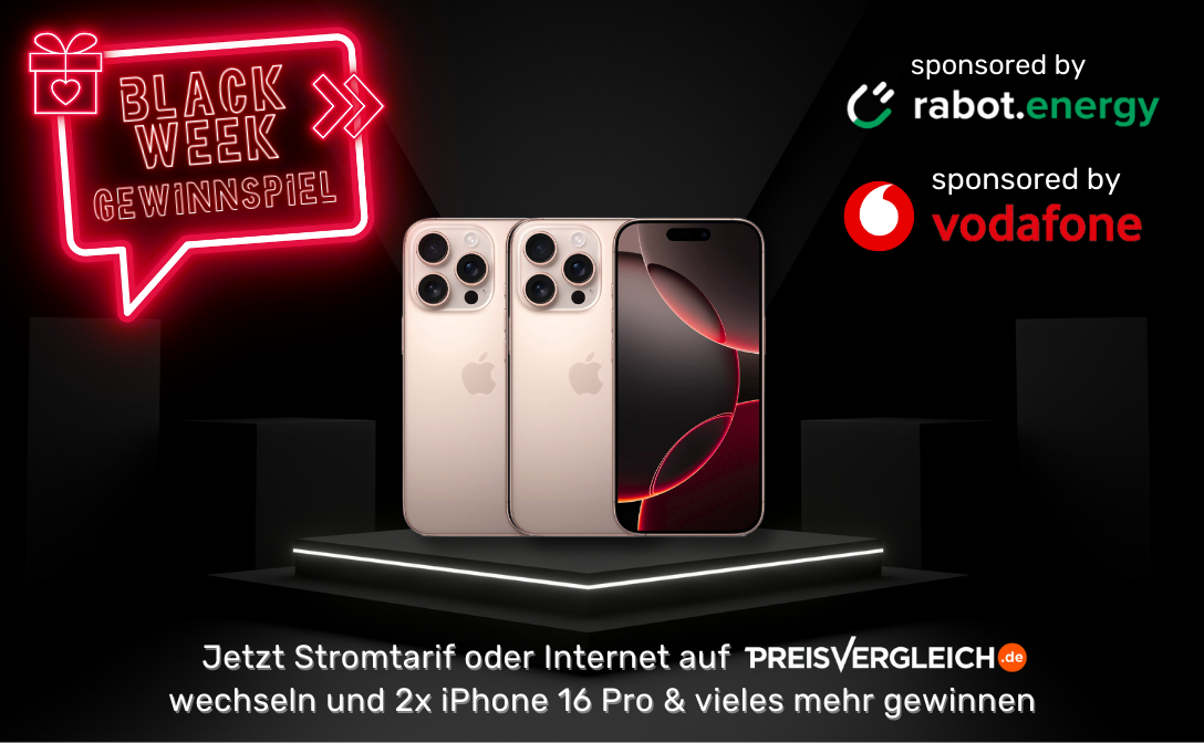 PREISVERGLEICH.de: 2 x iPhone 16 Pro, 1 x Teufel Rockster und 1 x JBL Partybox Stage 320 zu gewinnen