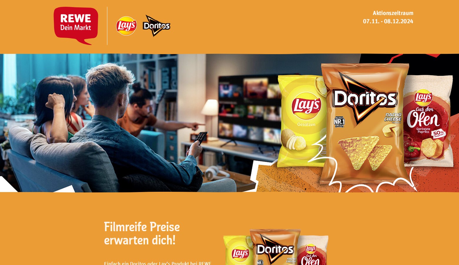 REWE - 1 von 5 Heimkino Sets, 1 von 15 Teufel Cinebar One Soundbar, 1 von 20 Doritos & Lay´s Snack Paketen (Produktkauf)