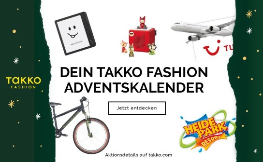 Takko: ein TUI Reisegutschein im Wert von 2.000 €, ein Hollandrad, Einkaufsgutscheine und vieles mehr im Adventskalender 2024