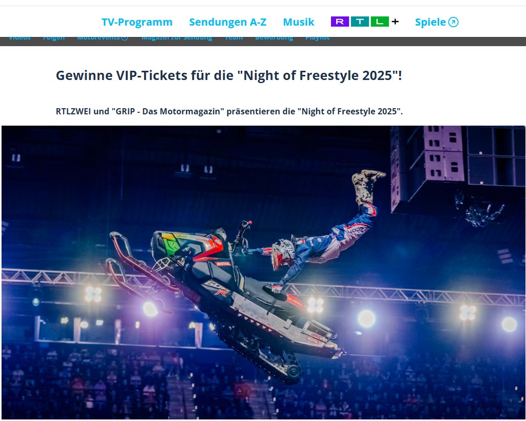 RTL2 - 8x 2 VIP Tickets für die Night of Freestyle 2025 inkl. Zugang zum Fahrerlager und ein Meet and Greet mit Luc Ackermann