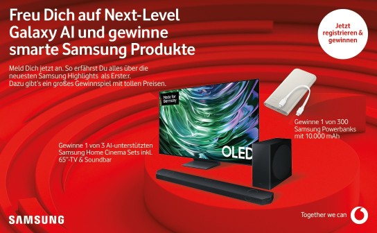 Vodafone: 1 von 3 Samsung Heimkino-Sets mit TV und Soundbar und 300 Powerbanks zu gewinnen