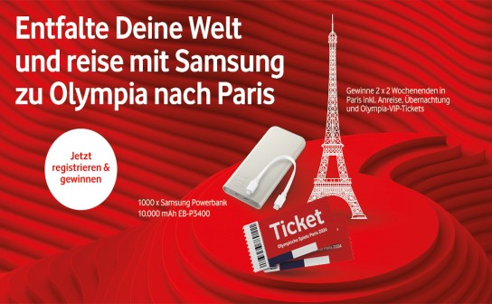 Vodafone: 2 x 2 Wochenenden in Paris und 1.000 x Samsung Powerbank zu gewinnen
