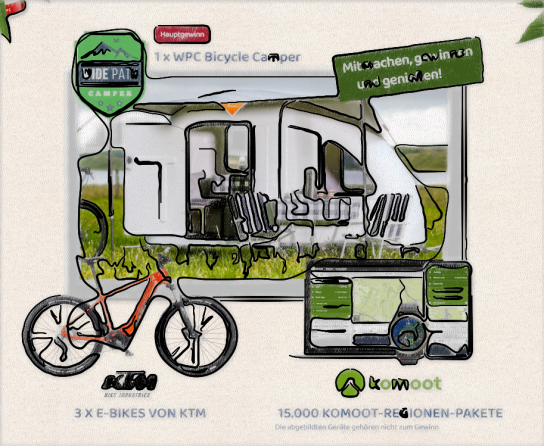 Bauer - 1 x ein WPC Bicycle Camper, 3 x ein E-Bike von KTM, 15000 x ein komoot-Regionen-Paket (PRODUKTKAUF)