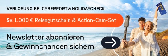 Cyberport: 5 x 1.000 € HolidayCheck Reisegutschein inkl. Action-Cam-Set gewinnen