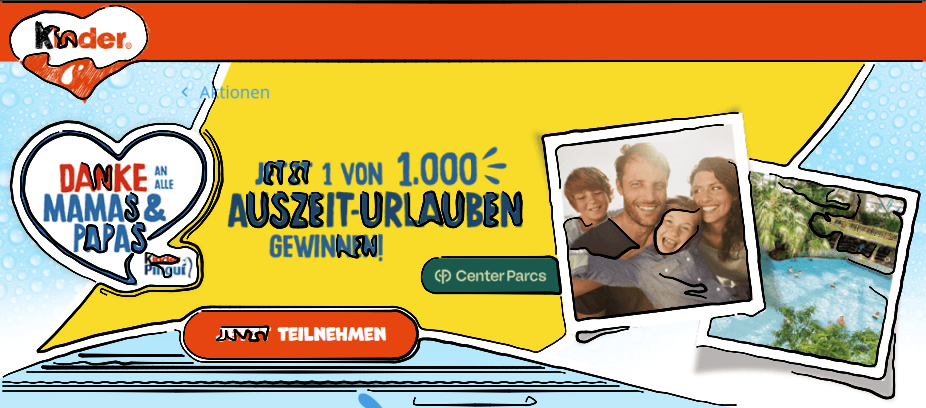 Ferrero - 1000 x ein Center Parcs Auszeit-Urlaub für bis zu 4 Personen mit 3 oder 4 Nächten (Produktkauf)