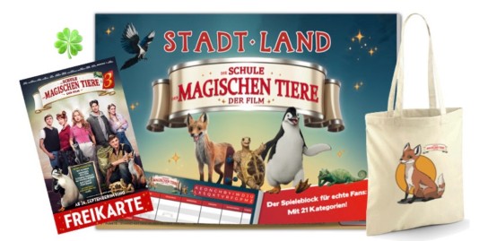 halloFamilie - zwei Fanpakete „ Die Schule der magischen Tiere“ bestehend aus zwei Freikarten für den Film,einem Jutebeutel und einem Schleich-Tierset