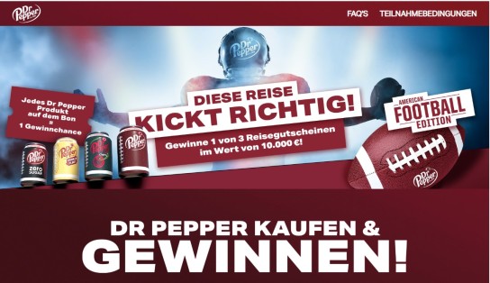 Drinks & More - 1 von 3 Reisegutscheinen im Wert von jeweils 10.000 Euro oder 1 von 50 American Football Trikots mit deinem Namen(Produktkauf)