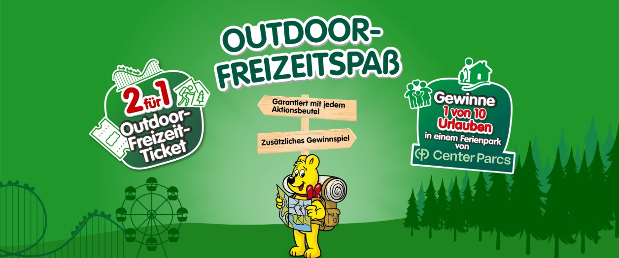 Haribo - 1 von 10 Urlauben im Ferienpark von Center Parcs oder 2 für 1 Outdoor Freitzeittickets (Produktkauf)