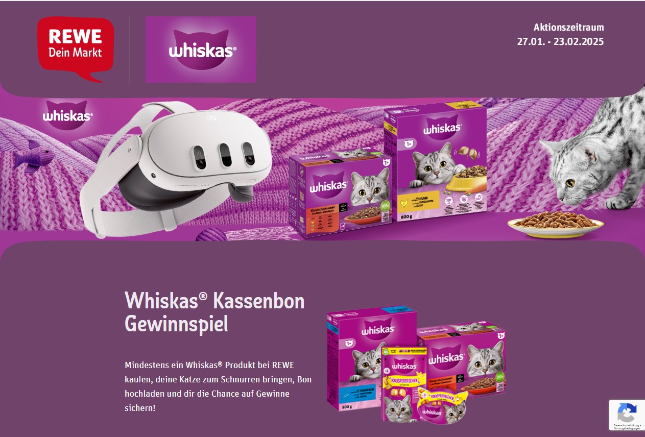 Gewinnspiel: Gewinne VR-Brillen oder REWE-Gutscheine zur Whiskas® Kassenbon-Aktion