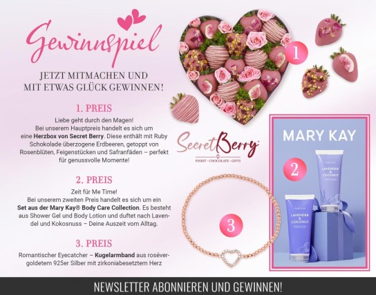 The Juweller Shop - Secret Berry Herz Box mit Erdeeren und Schokolade, Mary Kay Körperflege Set,Armband rosevergoldet mit Zirkonia