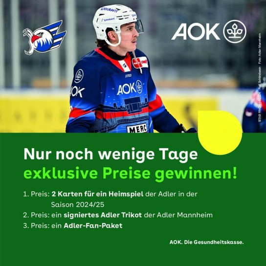 AOK - 2 Karten für ein Heimspiel der Adler in der Saison 2024/2025, Trikot, Fan-Paket