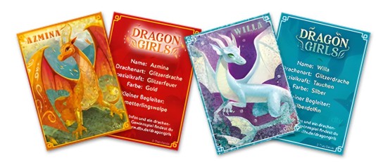 dtv - 5x ein Set aus 3 Dragon Girls-Glitzerkarten