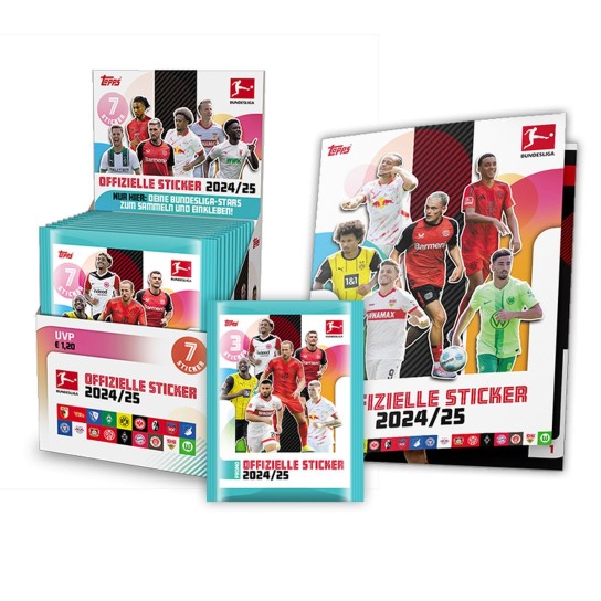 ENTERTAINMENT BASE - 1x ein Topps Bundesliga Sticker 2024/25 Paket bestehend aus 1x einem Stickeralbum und 20 Stickerpäckchen