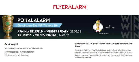 Flyeralarm - 2 x 2 VIP-Tickets für das Viertelfinale im DFB-Pokal