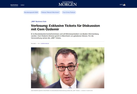 Mannheimer Morgen - 3 x 2 Tickets für Diskussion mit Cem Özdemir am 26. Februar in Mannheim