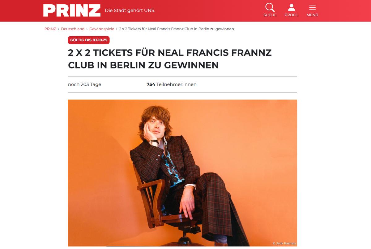 Gewinnspiel: 2x2 Tickets für Neal Francis im Frannz Club Berlin