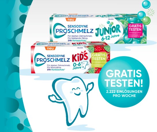 SENSODYNE PROSCHMELZ KIDS / JUNIOR Zahnpasta gratis testen