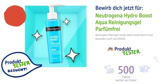 dm Drogerie: 500 Produkttester für das Neutrogena Hydro Boost Aqua Reinigungsgel gesucht