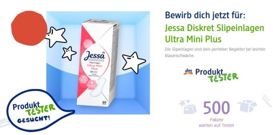 dm Drogerie: 500 Produkttester für Jessa Diskret Slipeinlagen Ultra Mini Plus gesucht