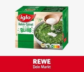 REWE: iglo Rahm-Spinat mit BLUBB - 10.000 Produkttester gesucht