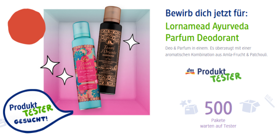 dm Drogerie: 500 Produkttester für Lornamead Ayurveda Parfum Deodorant gesucht