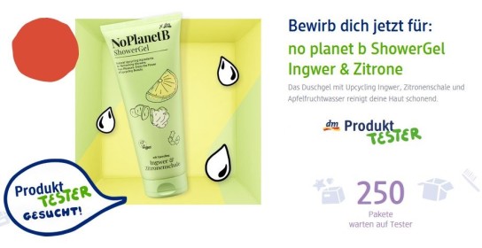 dm Drogerie: 250 Produkttester für das no planet b ShowerGel Ingwer & Zitrone gesucht