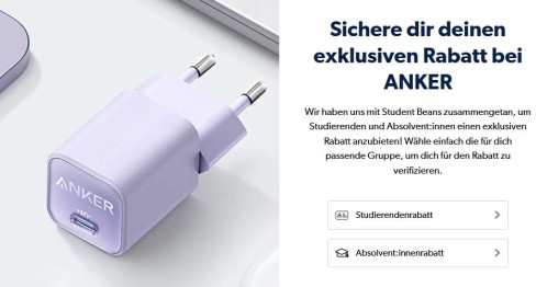 Spare mit dem ANKER Studentenrabatt 10-15 % auf alles!